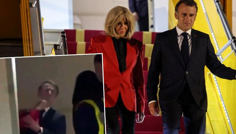 Fransa Cumhurbaşkanı Macron uçakta eşinden tokat yedi
