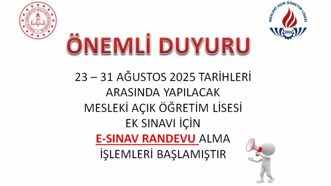 Açık Öğretim Liseleri Ek Sınavı İçin e-Sınav Randevu Alma İşlemleri Başladı