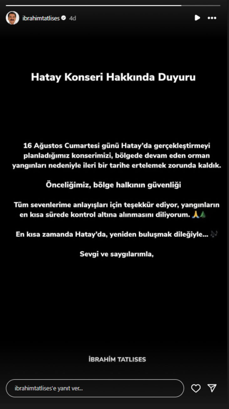 Hatay konseri ertelendi